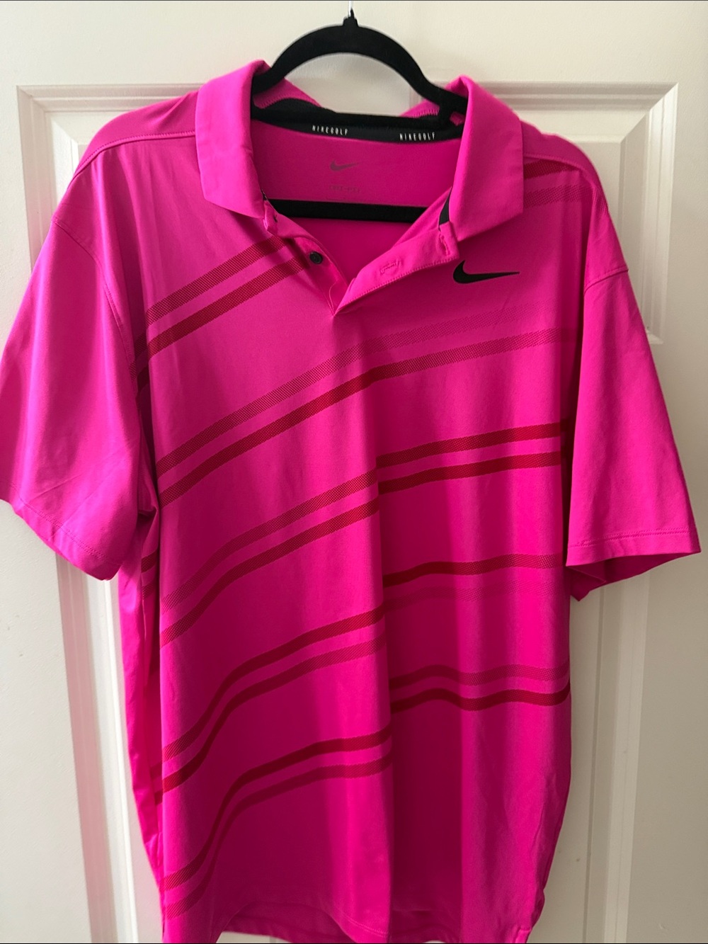 Nike Men's Hot Pink Striped Dri-FIT Polo